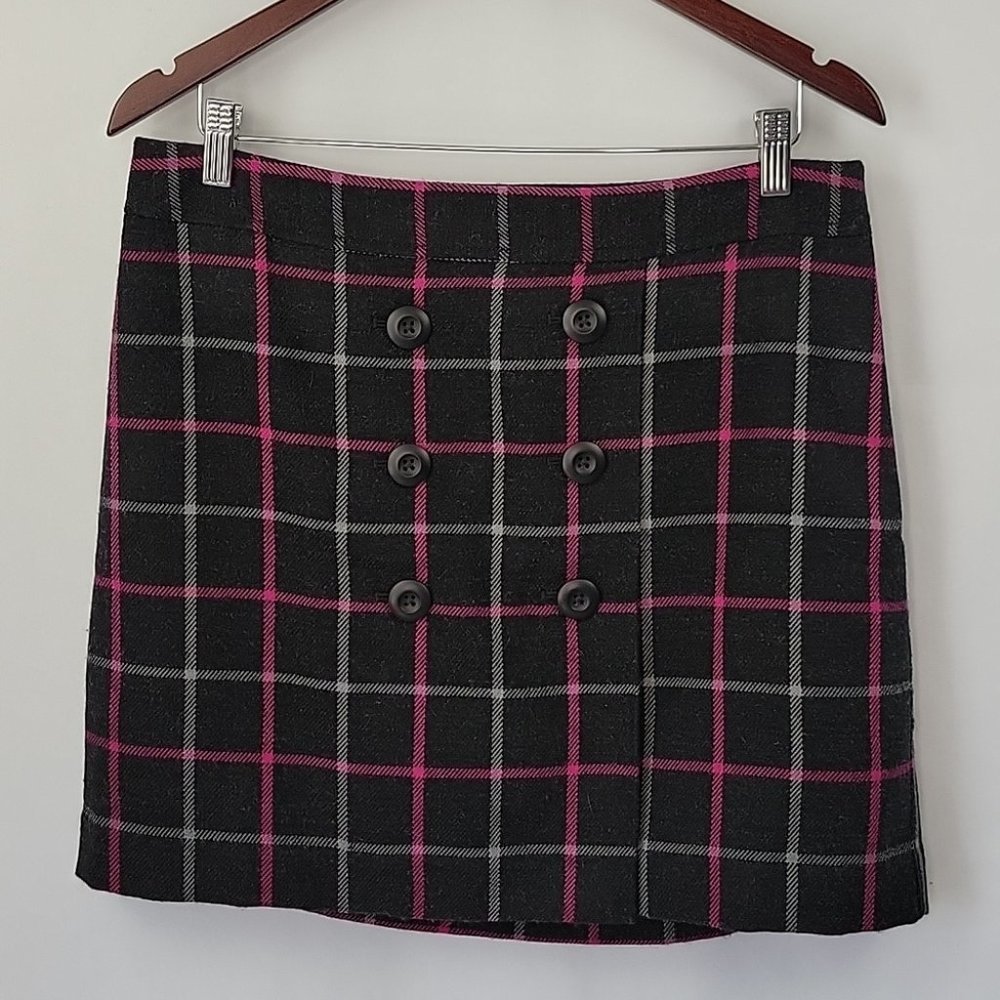 LOFT Plaid Wool Mini Skirt Charcoal/Magenta Size 10P